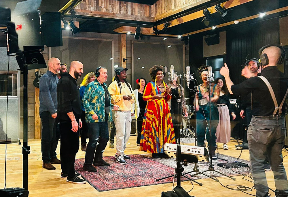 One World Orchestra recording vocals at The Hive photo by Floyd Konde